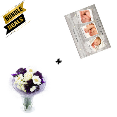 Gift Bundle - New Baby Photo Card and Delightful Blues Flower Bouquet