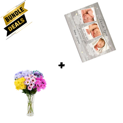 Gift Bundle - Fun Flowers Dyed Chrysanthemums with New Baby Photo Card